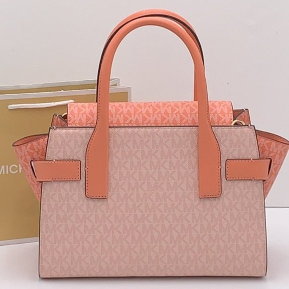 Michael Kors Carmen Medium Color-Block Logo Satchel Crossbody Sherbert Multi - Picture 3 of 16